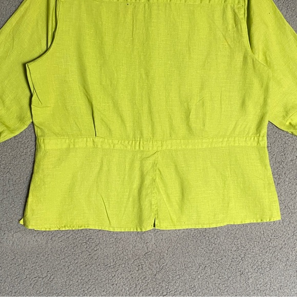 100% Linen Blouse Womens Size XL Flouresent Green Button Up - Picture 10 of 13